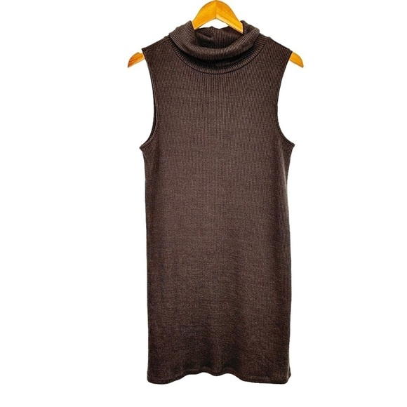Others Follow Womens Gemini Ribbed Turtle Neck Dress Sz Large Brown Sleeveless - Picture 1 of 6